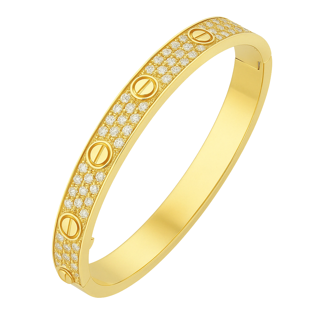 Sculpted VS1 Diamond 18K Gold Love Bangle