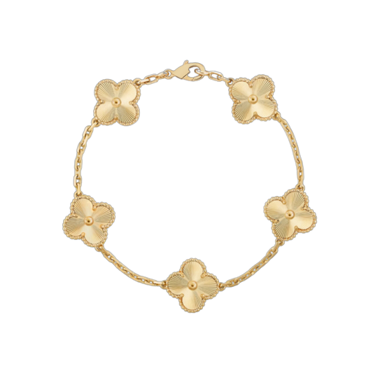 5 Clover 18K Full Solid Yellow Gold Bracelet