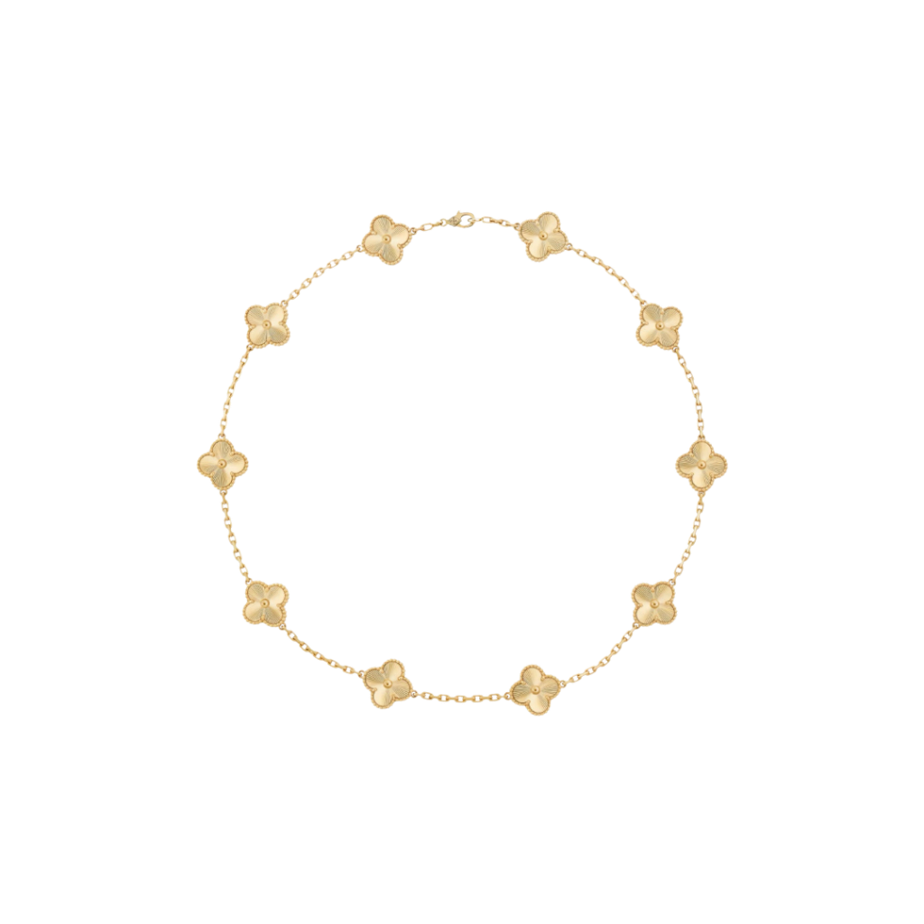 10 Clover 18K Full Solid Yellow Gold Necklace