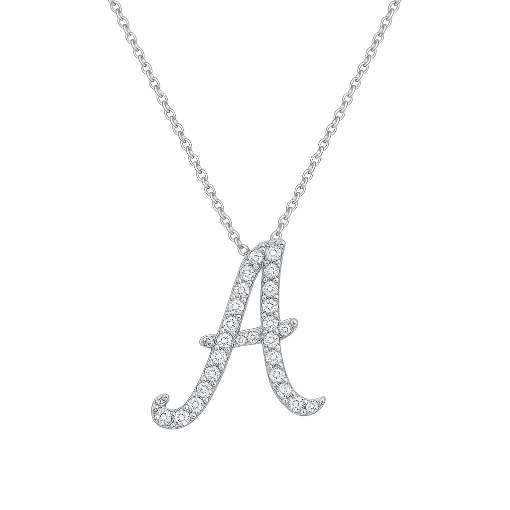 White Gold Round Cut Initial Pendant
