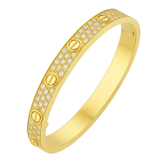 Sculpted VS1 Diamond 18K Gold Love Bangle