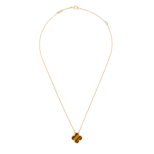 1 Clover 18K Solid Yellow Gold & Tiger Eye Necklace
