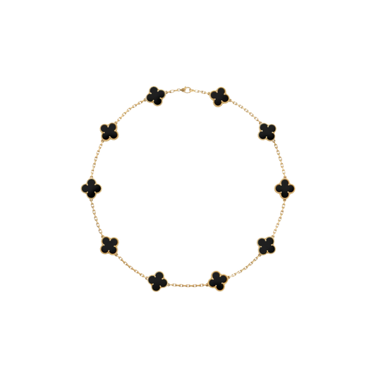 10 Clover 18K Solid Yellow Gold & Black Necklace