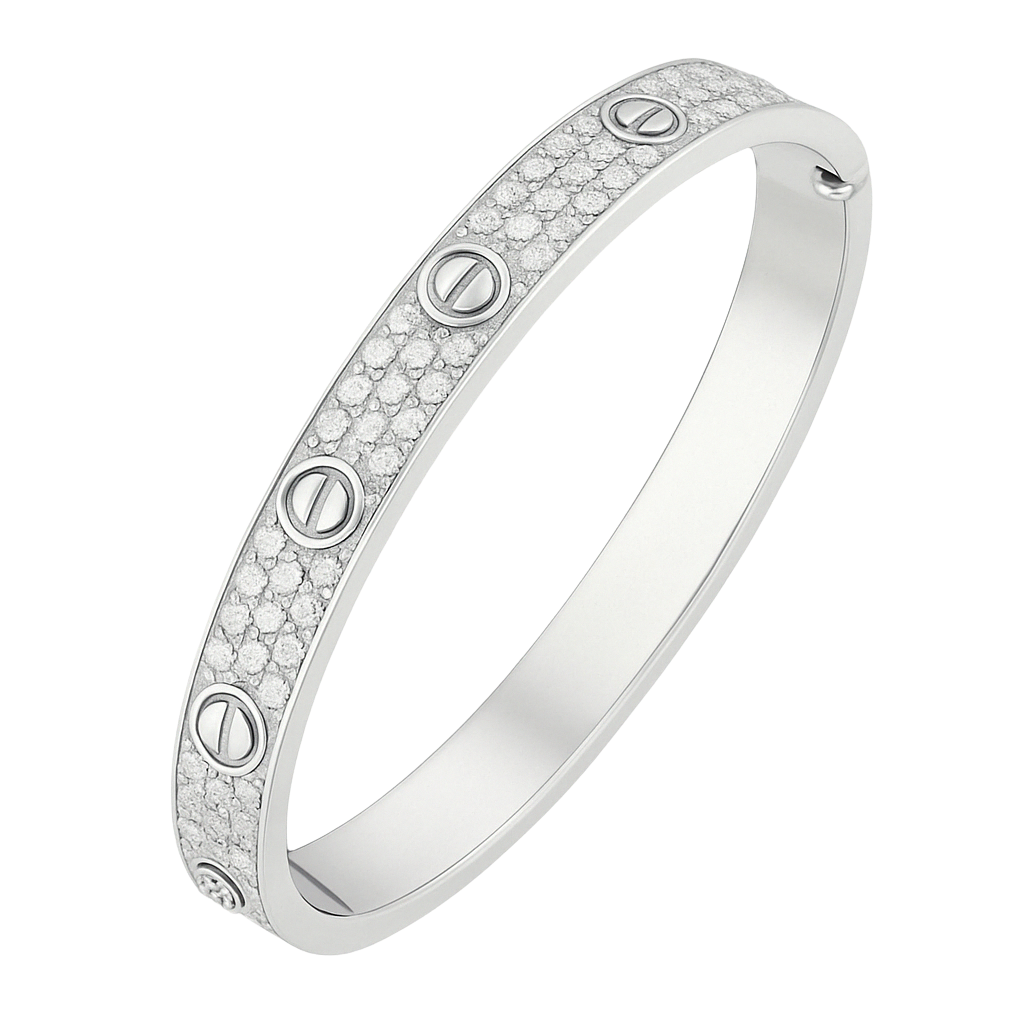 Sculpted VS1 Diamond 18K Gold Love Bangle