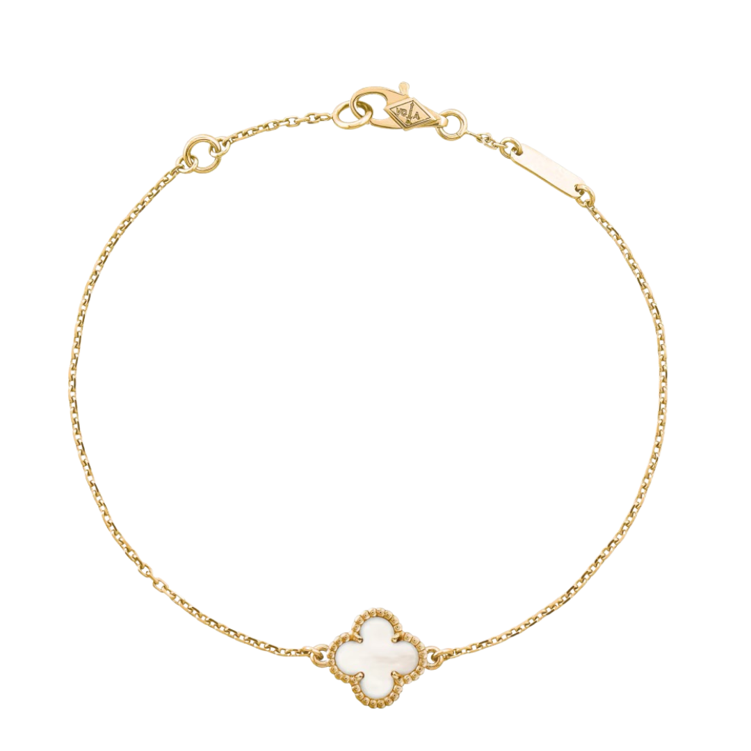 1 Clover 18K Solid Yellow Gold White Bracelet
