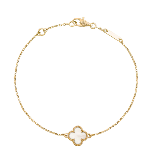 1 Clover 18K Solid Yellow Gold White Bracelet