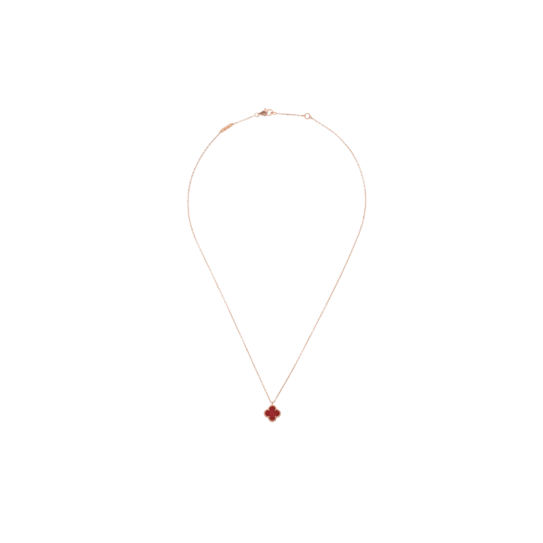Small 1 Clover 18K Solid Yellow Gold & Red Necklace