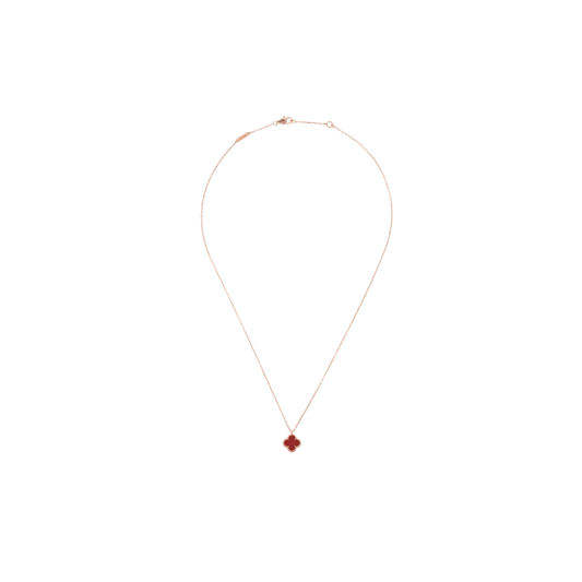 Small 1 Clover 18K Solid Yellow Gold & Red Necklace