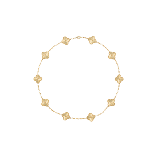 10 Clover 18K Full Solid Yellow Gold Necklace