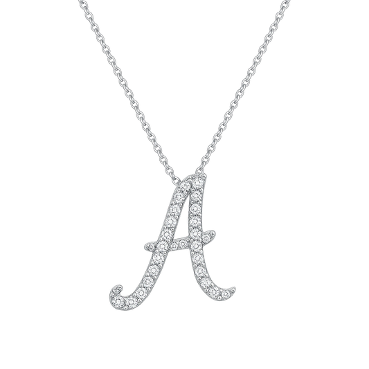 White Gold Round Cut Initial Pendant