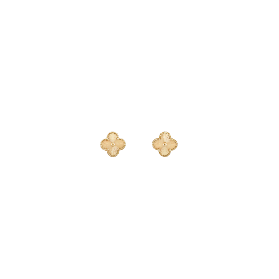 Small 2 Clover 18K Solid Yellow Gold Earrings