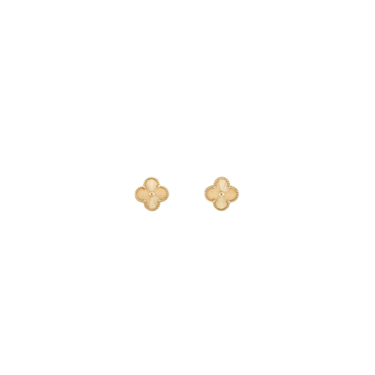 Small 2 Clover 18K Solid Yellow Gold Earrings