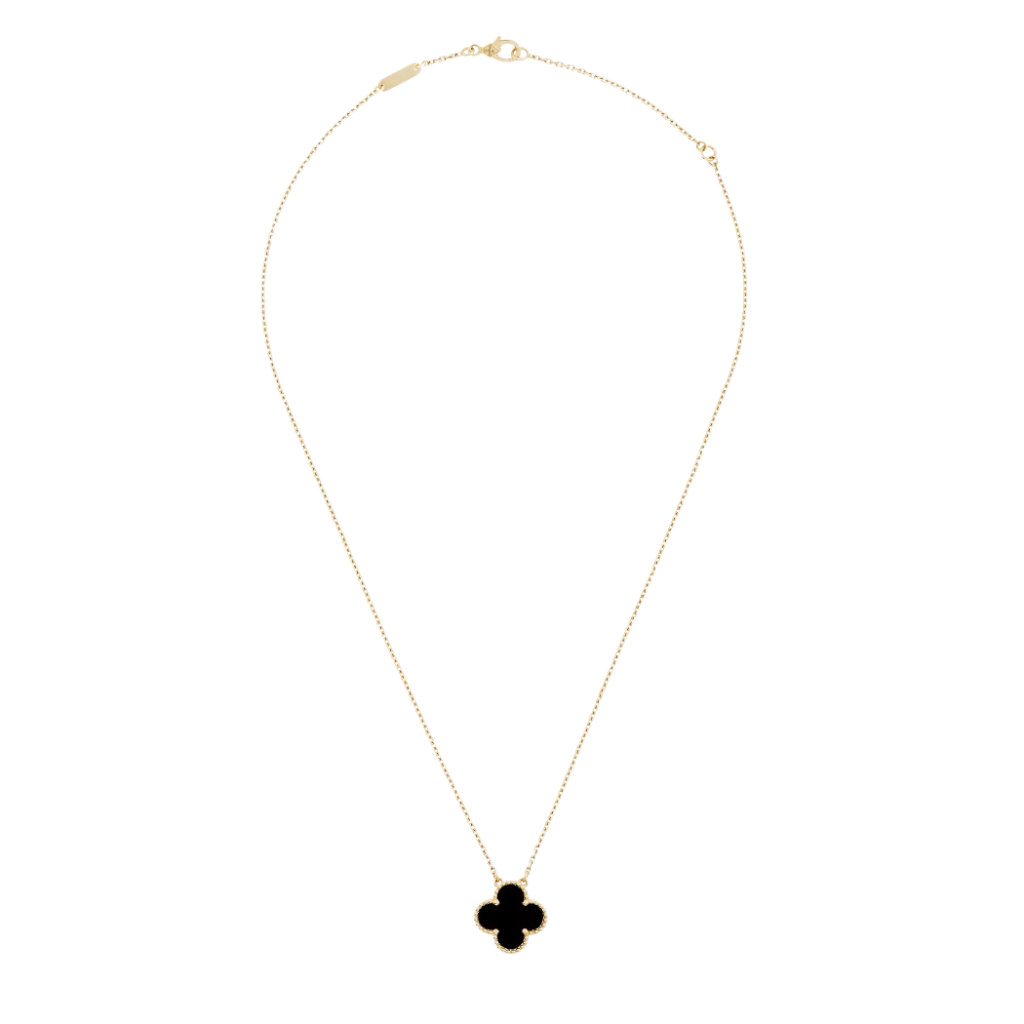1 Clover 18K Solid Yellow Gold & Black Necklace