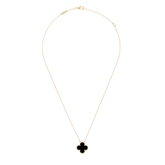 1 Clover 18K Solid Yellow Gold & Black Necklace