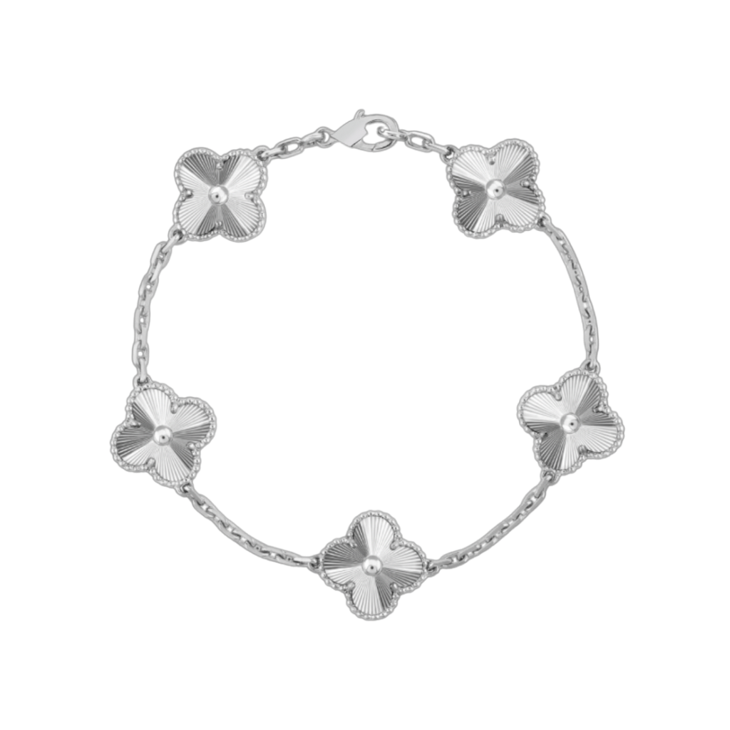 5 Clover 18K Full Solid White Gold Bracelet