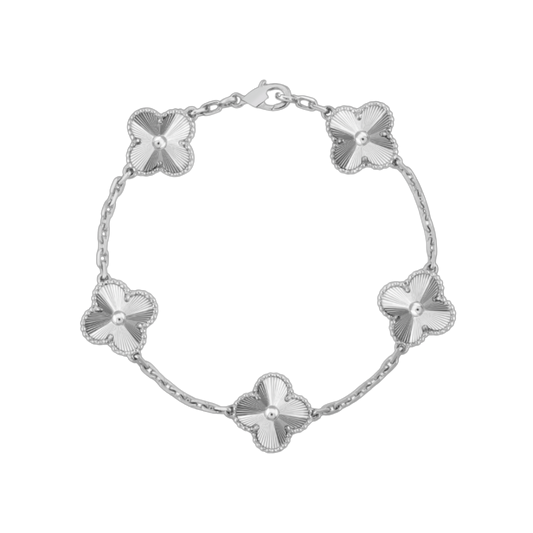 5 Clover 18K Full Solid White Gold Bracelet
