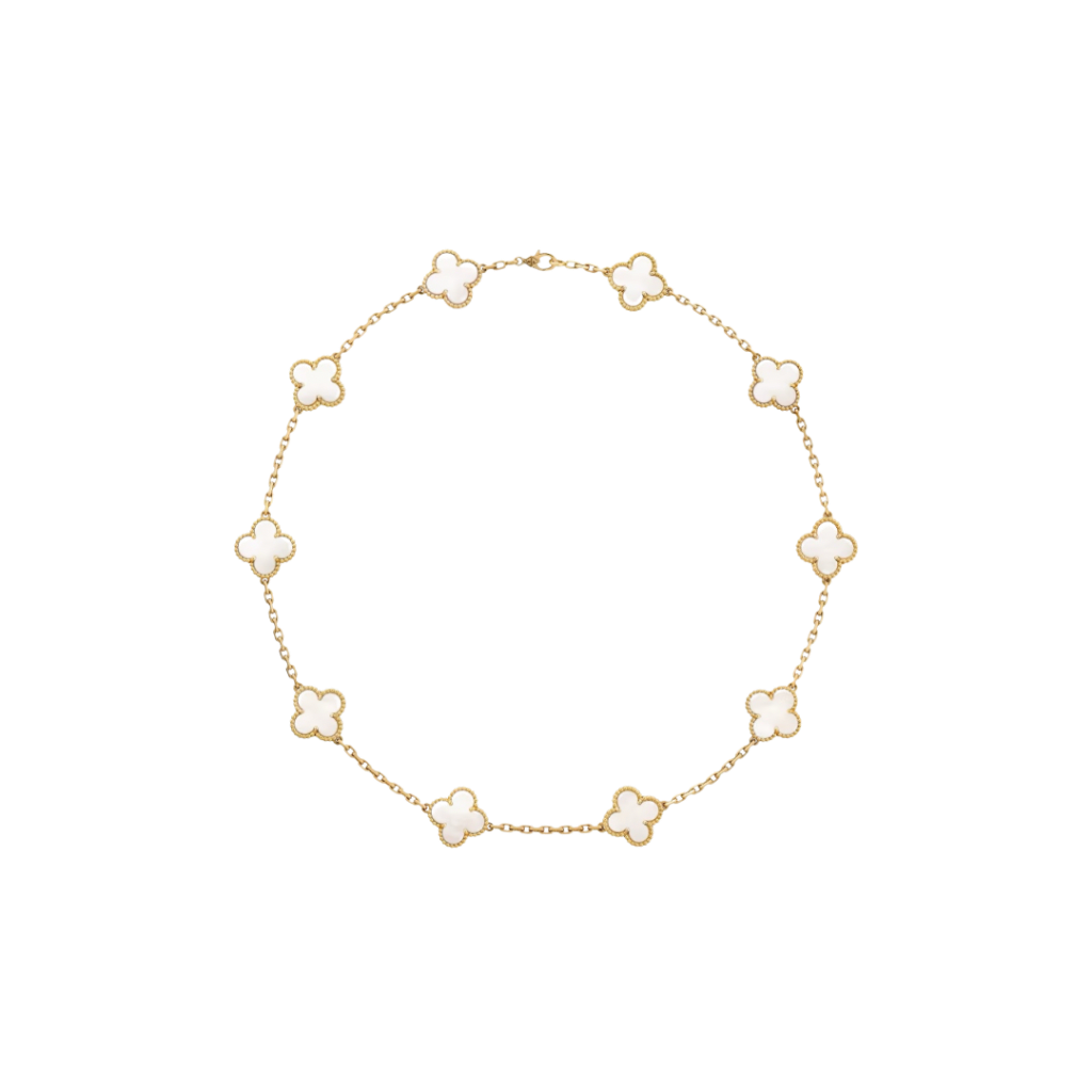 10 Clover 18K Solid Yellow Gold & White Necklace