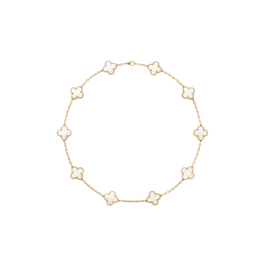 10 Clover 18K Solid Yellow Gold & White Necklace
