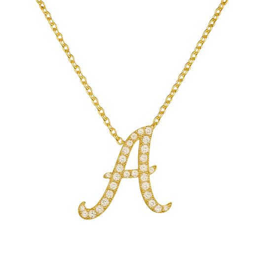 Yellow Gold Round Cut Initial Pendant
