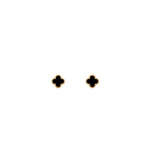 Small 2 Clover 18K Solid Yellow Gold & Black Earrings