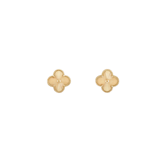 2 Clover 18K Solid Yellow Gold Earrings