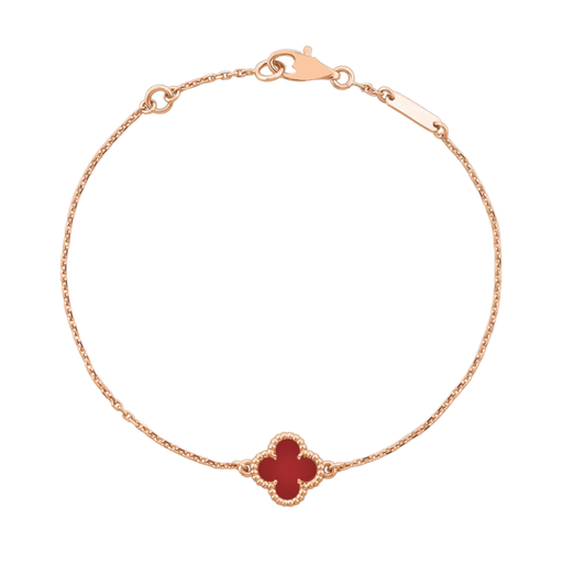 1 Clover 18K Solid Yellow Gold Red Bracelet